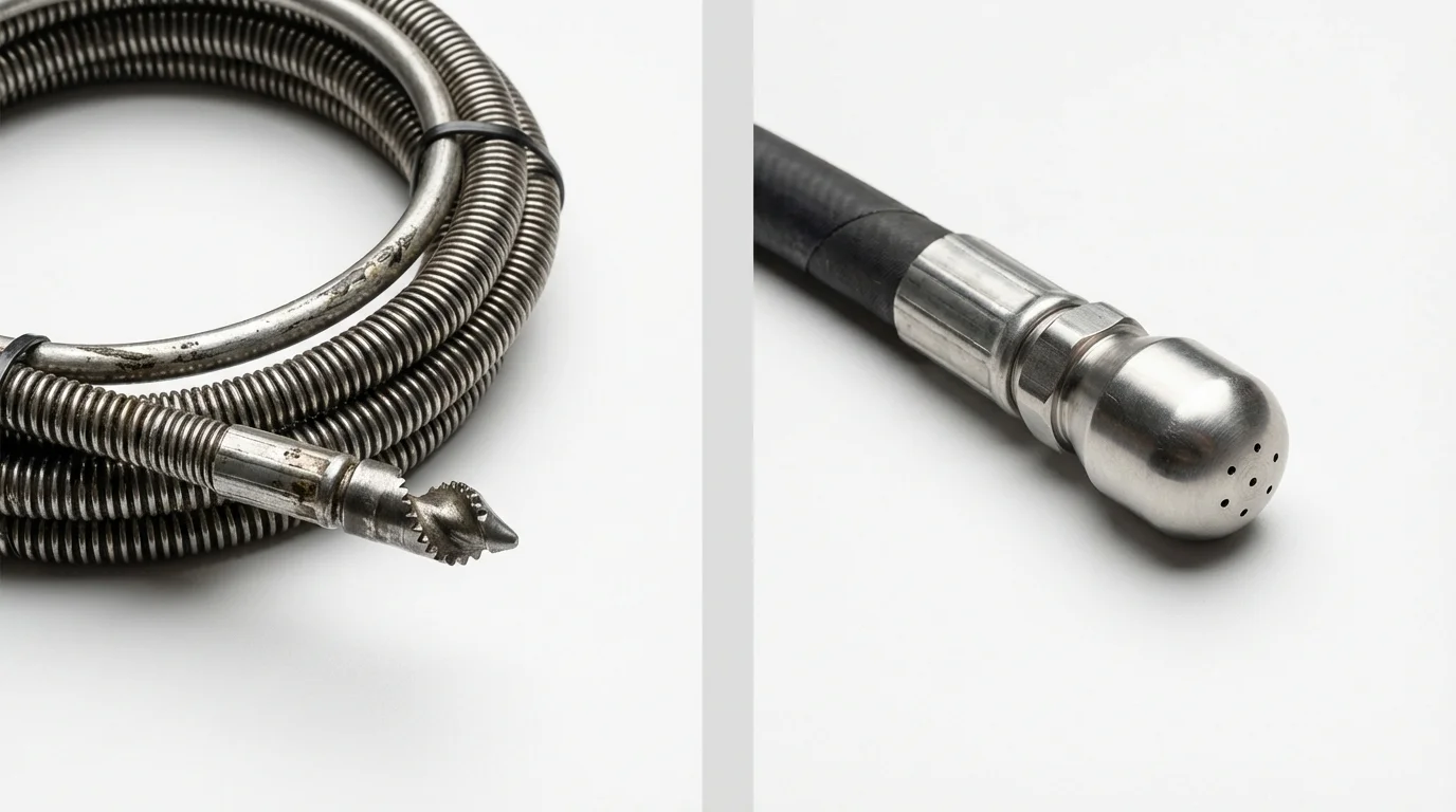 Drain snake cable and hydro jetting nozzle used for drain cleaning in Leesport, PA