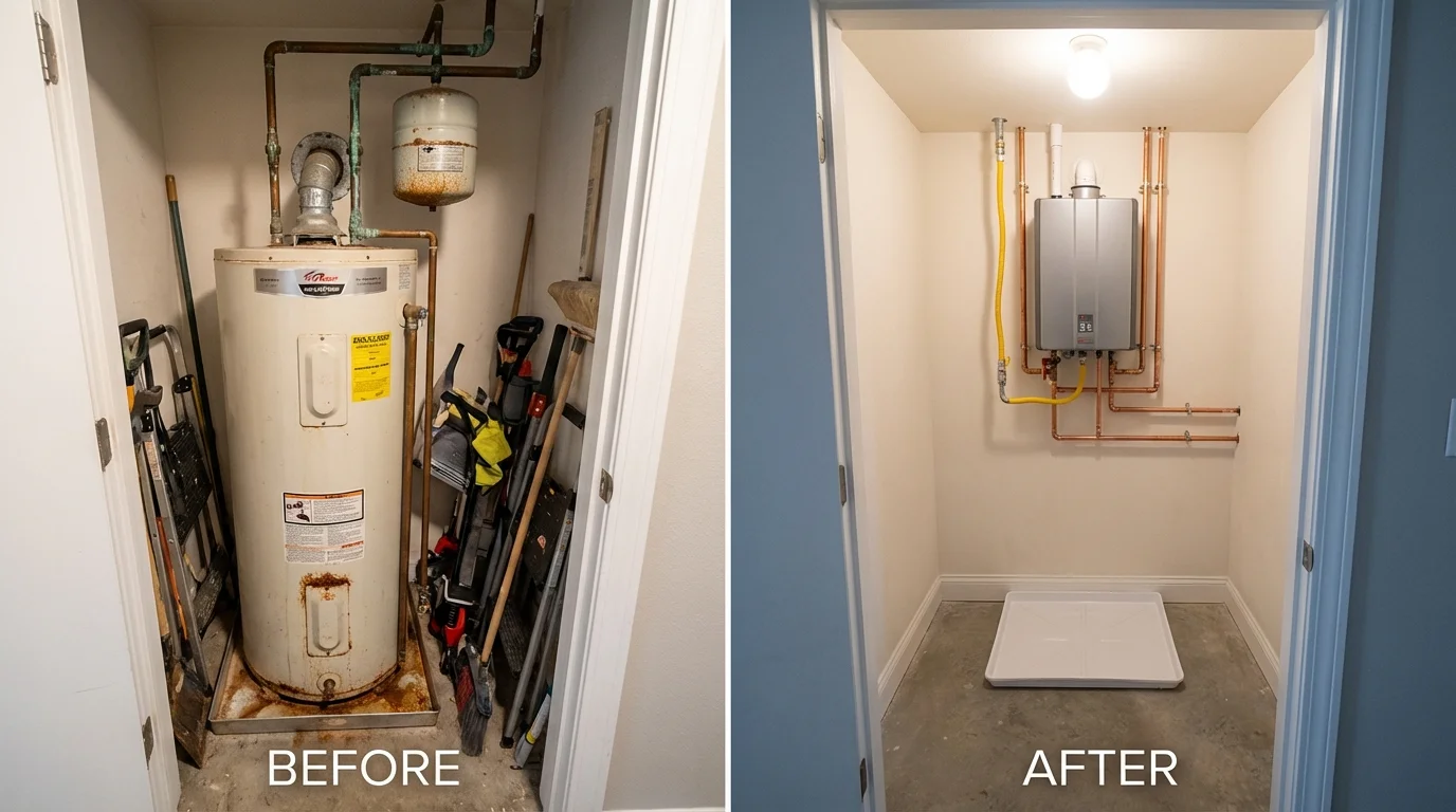 Tank water heater versus wall-mounted tankless unit comparison for Leesport, PA homeowners
