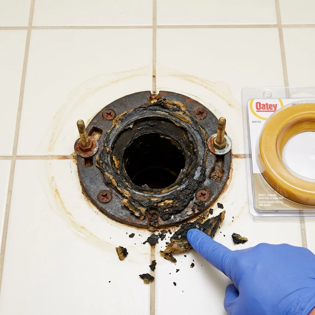 Failed wax ring showing water seepage at the base of a toilet in a Leesport, PA home