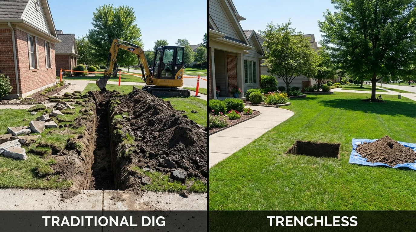 Trenchless sewer repair with minimal yard damage versus traditional excavation in Leesport, PA